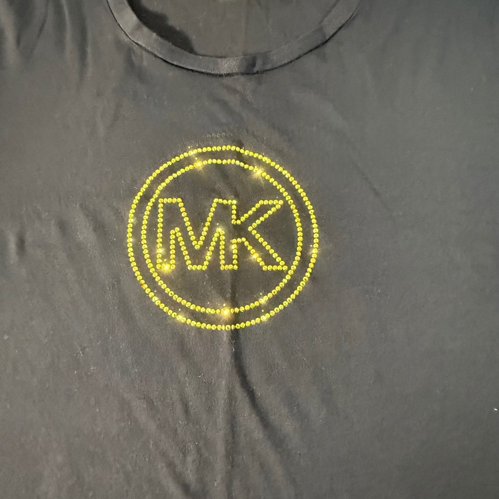 Michael Kors Womens Black Studded MK Logo High Low T-Shirt Small Cotton - Picture 2 of 8